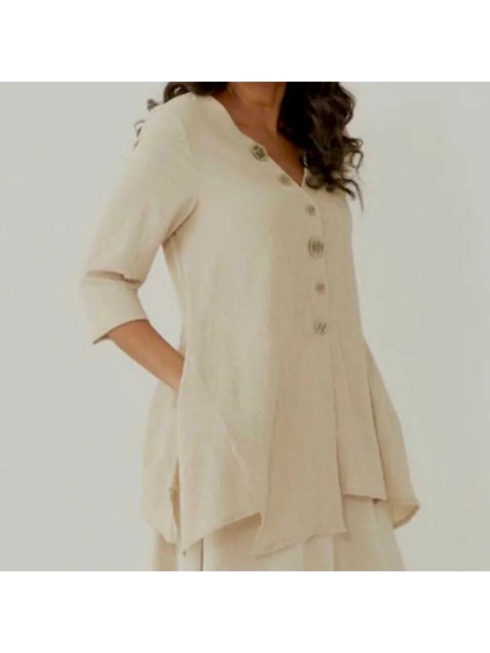 NEW Red Coral Beige Asymmetrical Crinkle Top - Small